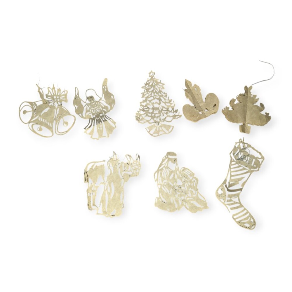 Set of 8 Delicate Paper Christmas Ornaments